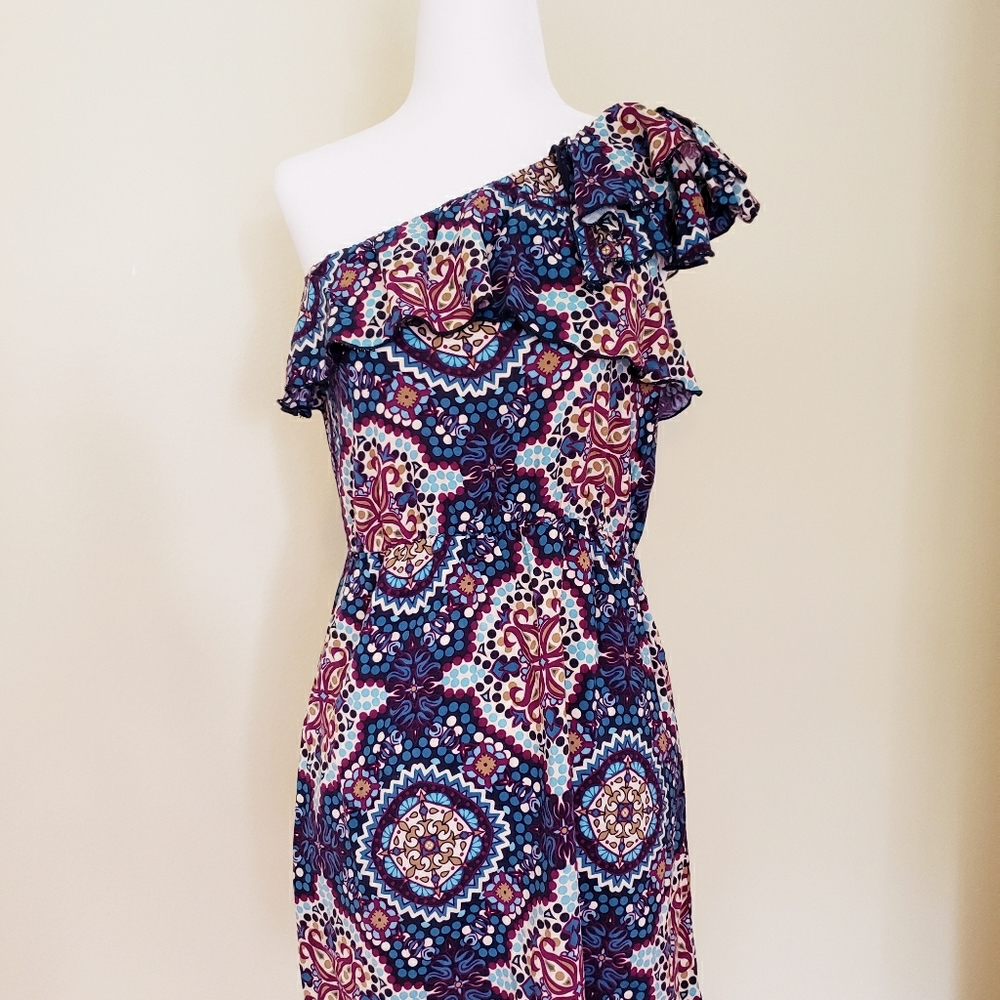 Xhilaration One Shoulder Ruffle Purple/Blue Dress